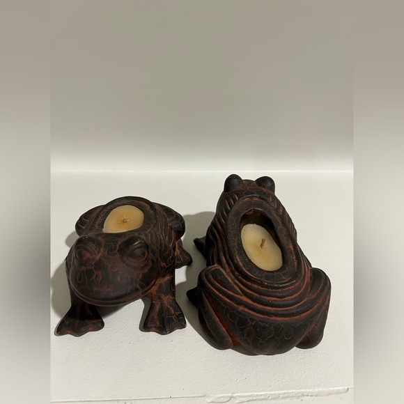 Two Art Pottery Frog Candles Red Crack Clay Style Folk Art - Picture 7 of 12